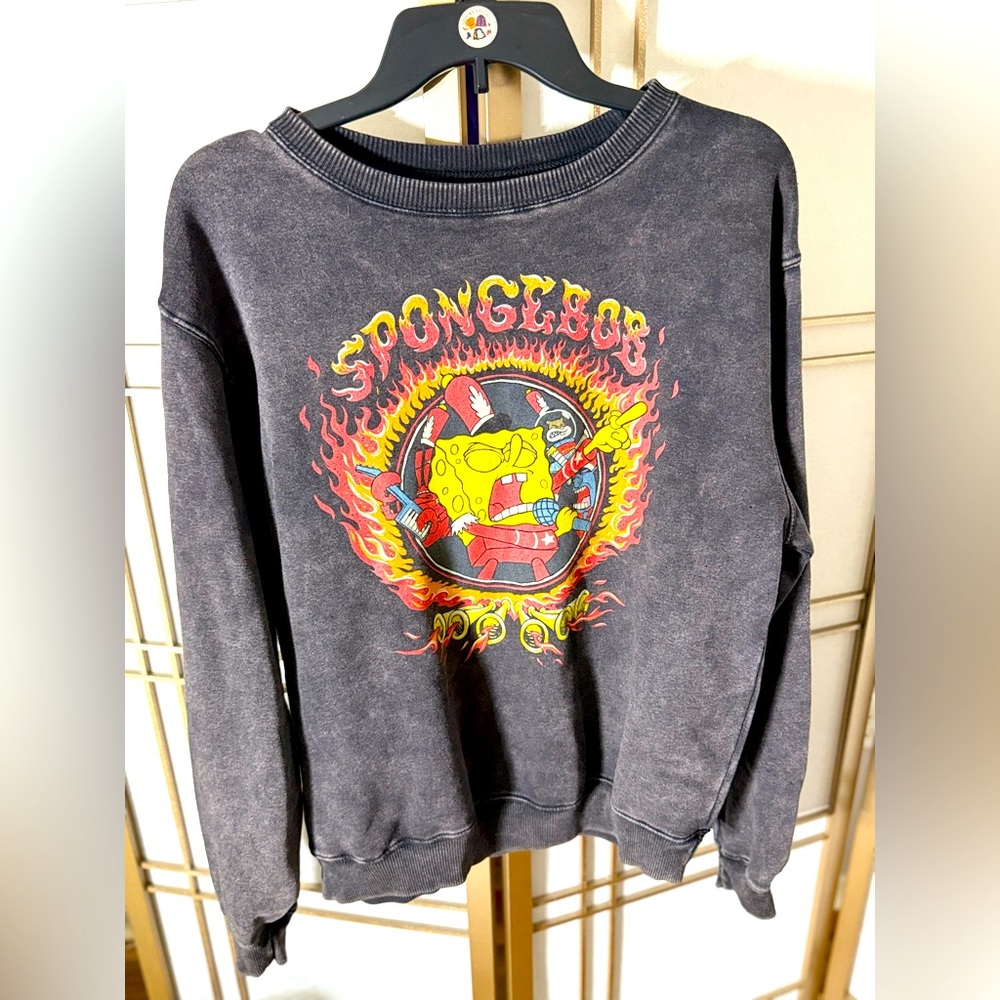 Nickelodeon SpongeBob Band Graphic Black Crewneck Sweatshirt Kids size XL - EUC